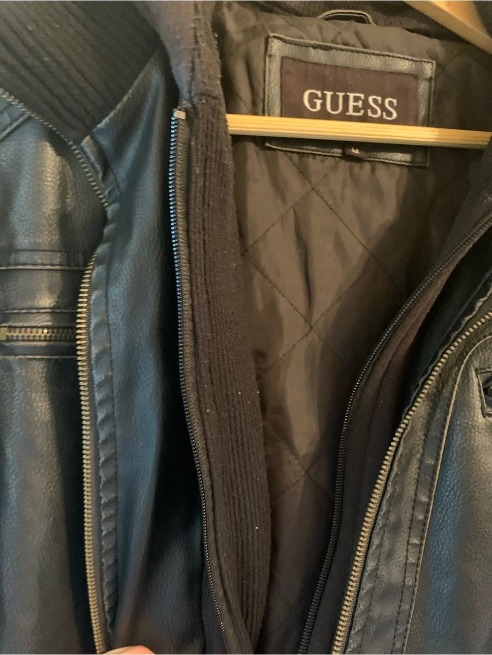 GUESS Brown Leather Bomber Jacket with Hooded Liner